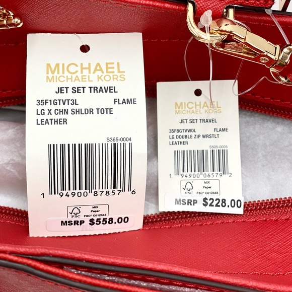 Michael Kors Large Chain Shoulder Bag and Wallet Set Red - Picture 10 of 10